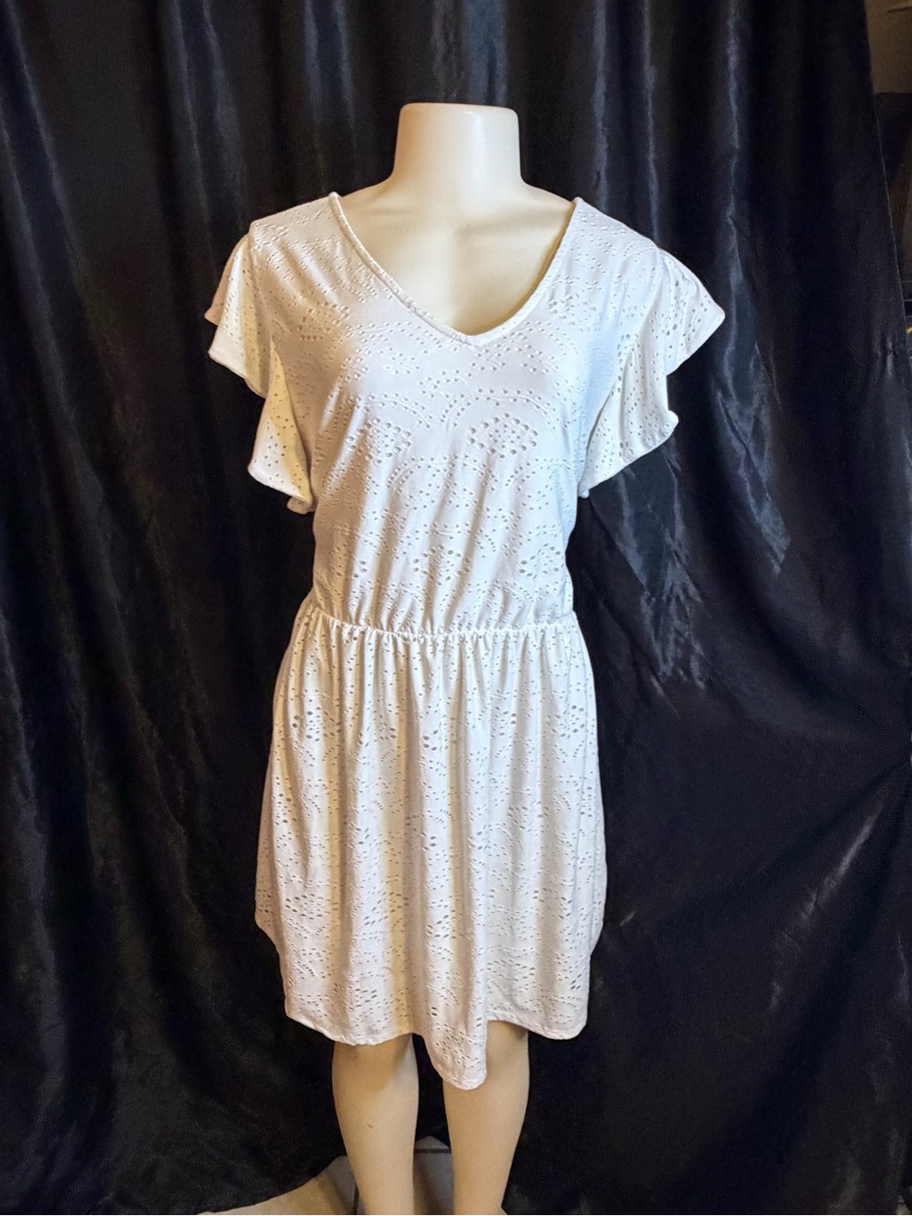 Maurices White Eyelet V-Neck Flutter Sleeve Dress